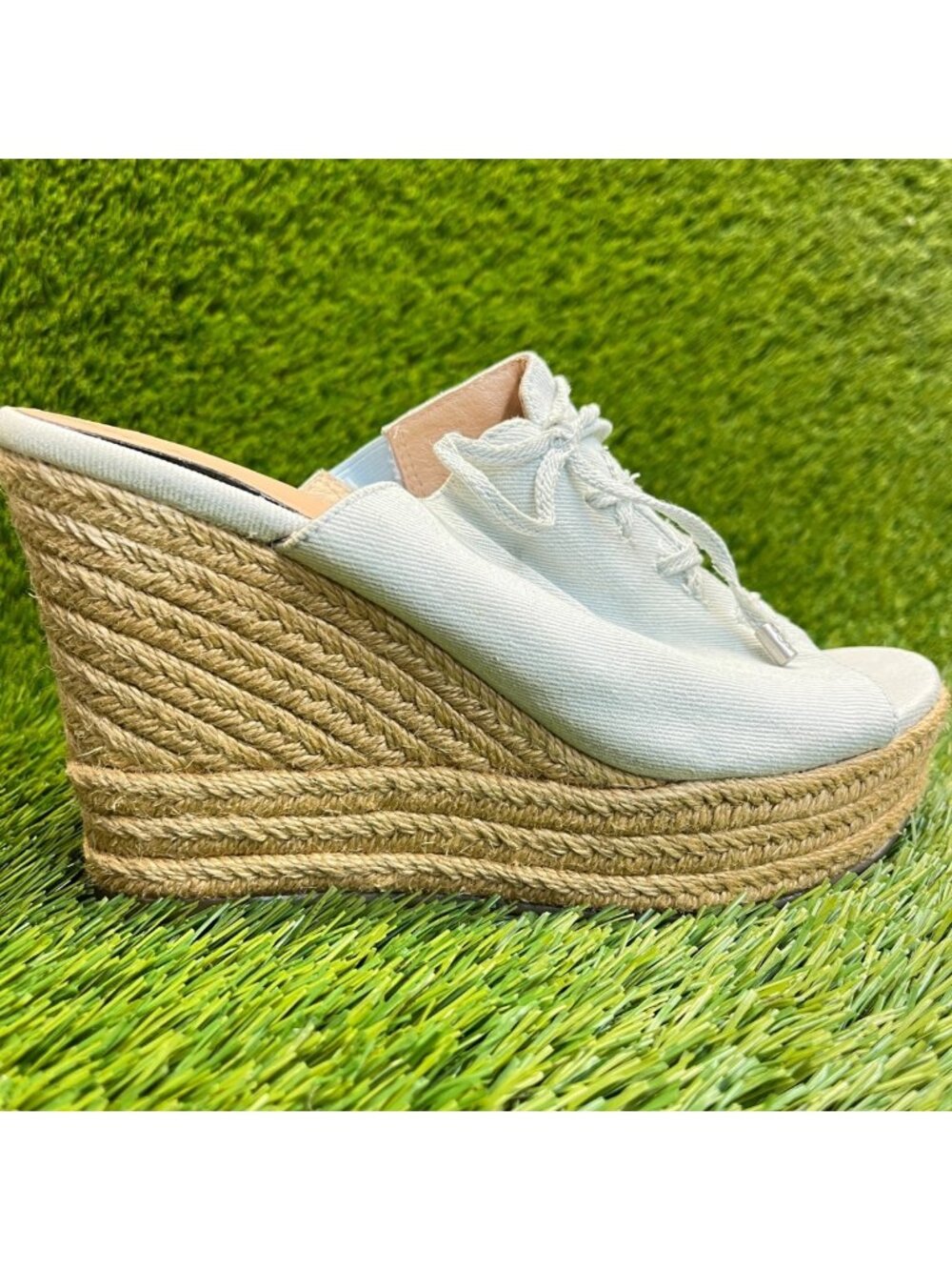 UGG Giorgia Womens Size 7 Blue Brown Beach Outdoor Espadrille Wedge Sandals